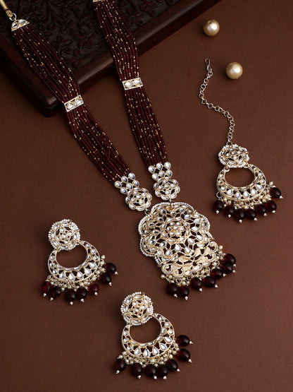 Gold-Plated Pearl Necklace Set With Dangle Earrings