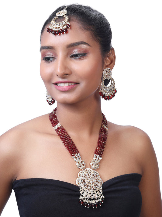 Gold-Plated Pearl Necklace Set With Dangle Earrings