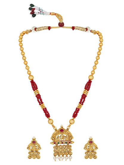 Gold-Plated Pearl Necklace Setwith Drop Earring