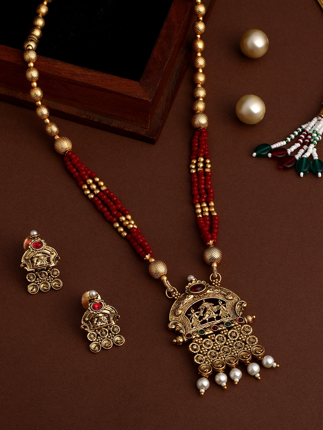 Gold-Plated Pearl Necklace Setwith Drop Earring