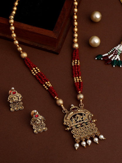 Gold-Plated Pearl Necklace Setwith Drop Earring