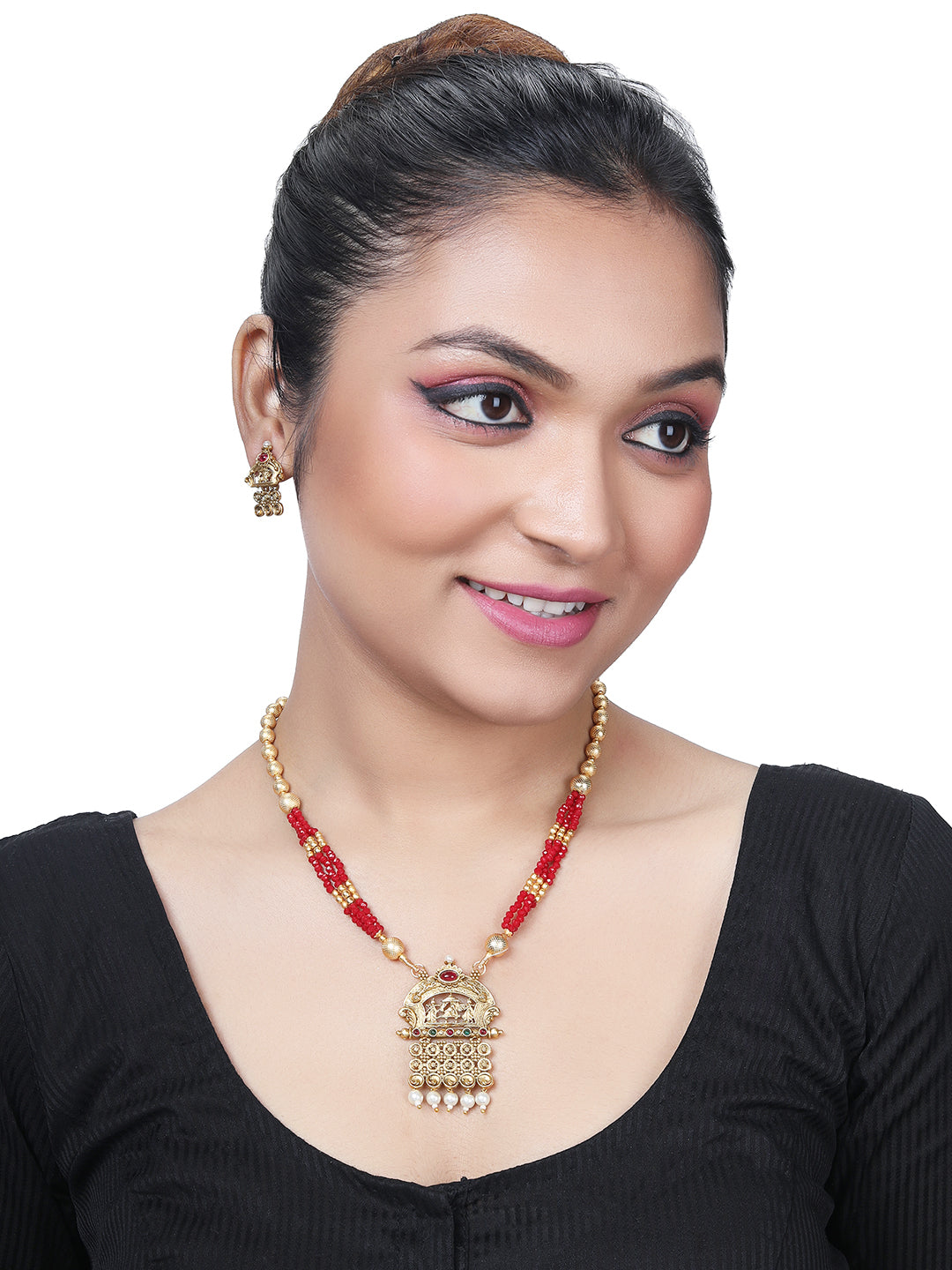 Gold-Plated Pearl Necklace Setwith Drop Earring
