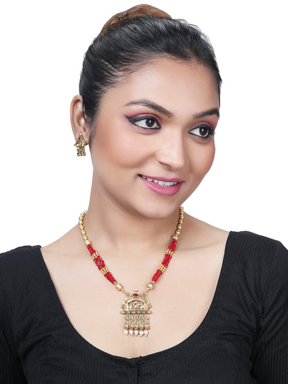 Gold-Plated Pearl Necklace Setwith Drop Earring
