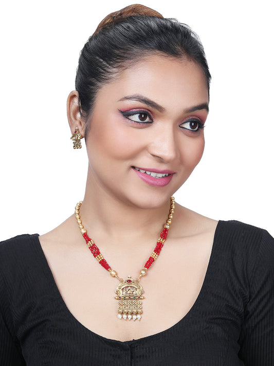 Gold-Plated Pearl Necklace Setwith Drop Earring