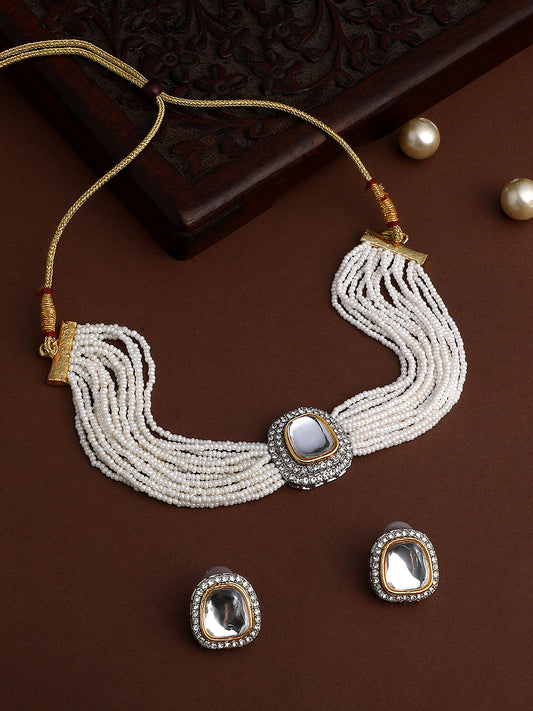 Elegant Fusion: Two-Tone Pearl Indowestern Choker Set