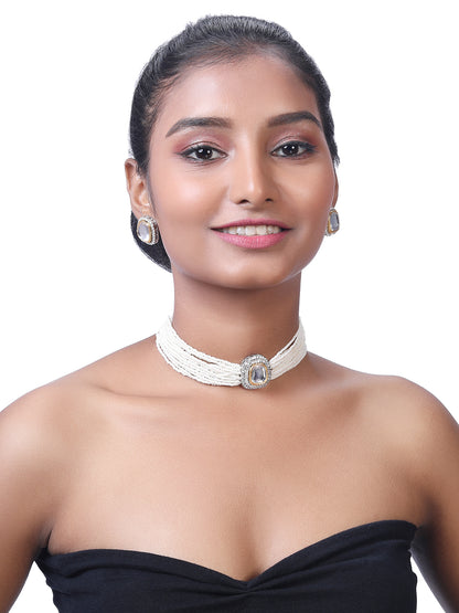 Elegant Fusion: Two-Tone Pearl Indowestern Choker Set