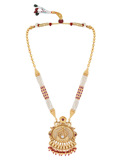 Gold-Plated Pearl Necklace Set With Dangle Earrings