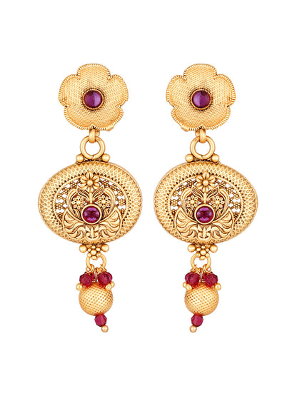 Gold-Plated Pearl Necklace Set With Dangle Earrings