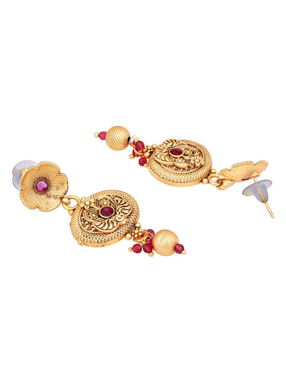 Gold-Plated Pearl Necklace Set With Dangle Earrings
