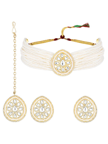 Gold-Plated Pearl Necklace Setwith Drop Earring