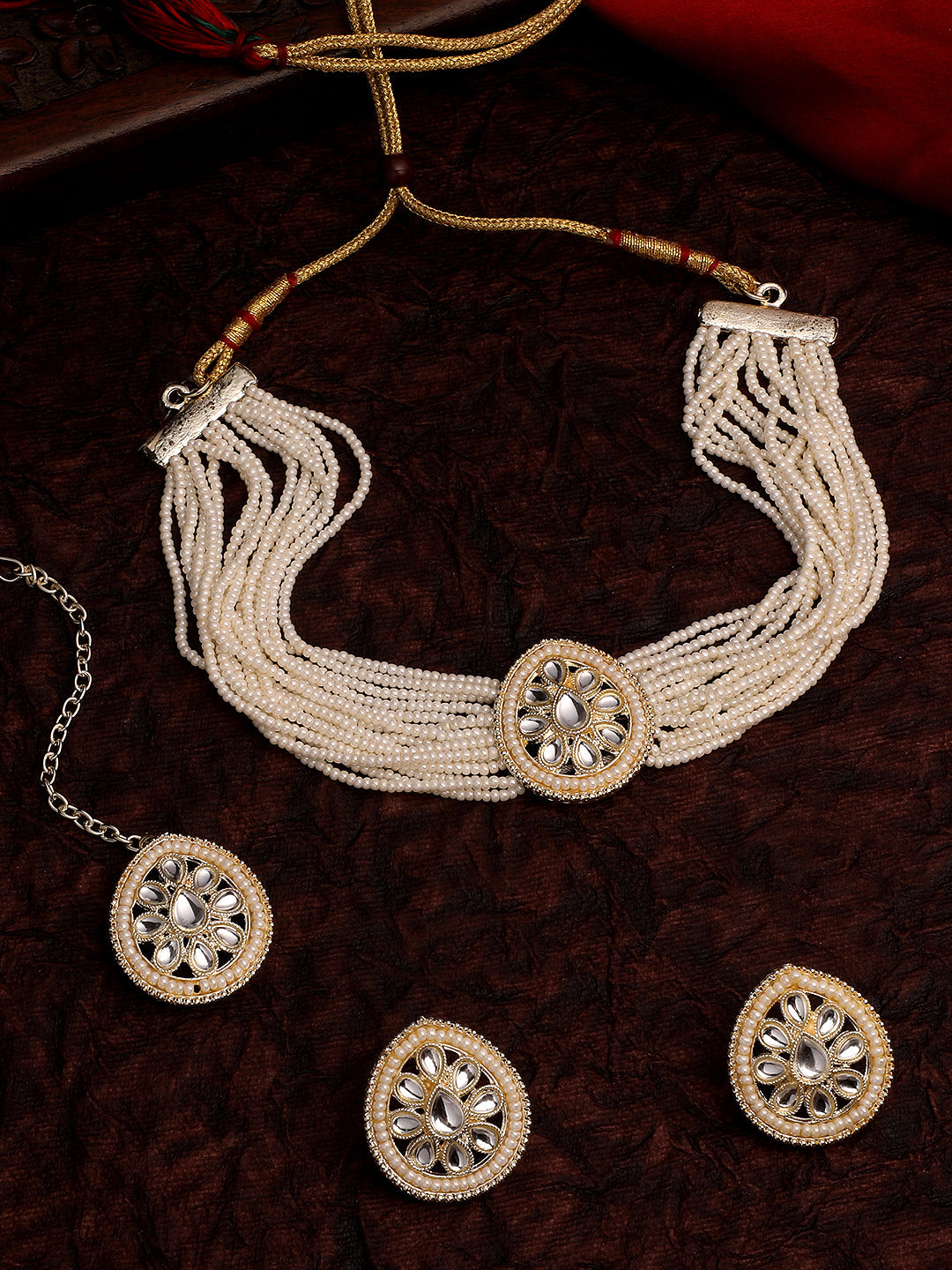 Gold-Plated Pearl Necklace Setwith Drop Earring