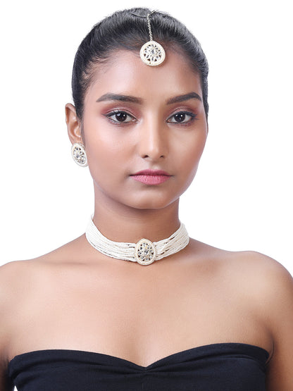 Gold-Plated Pearl Necklace Setwith Drop Earring