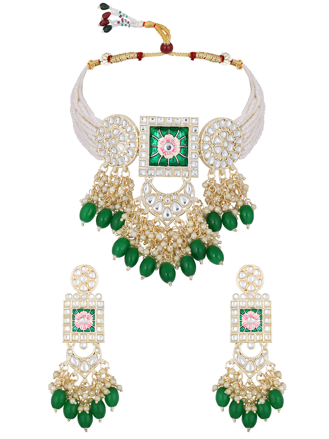 Gold-Plated Pearl Necklace Set With Dangle Earrings