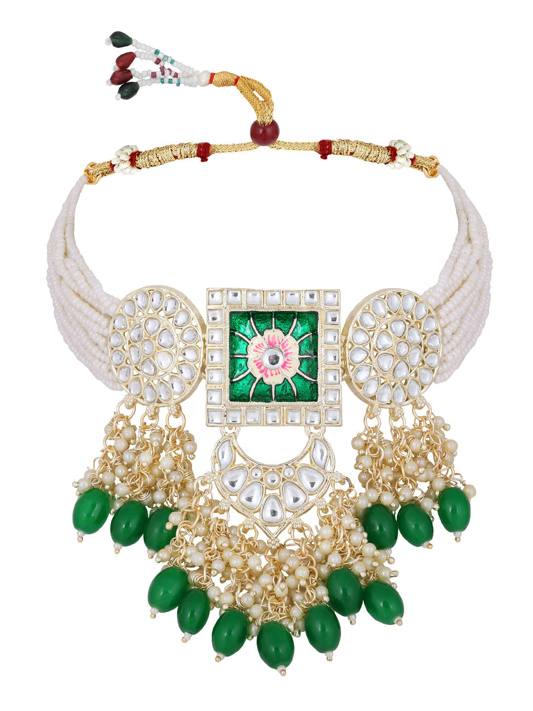 Gold-Plated Pearl Necklace Set With Dangle Earrings