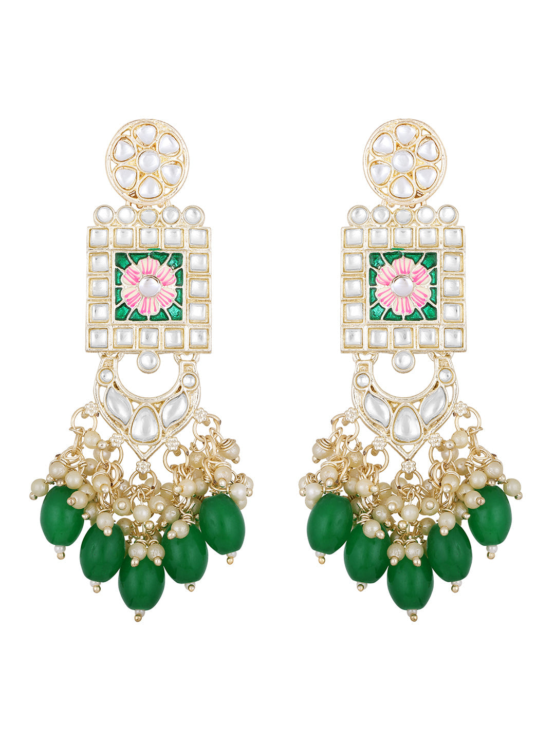 Gold-Plated Pearl Necklace Set With Dangle Earrings