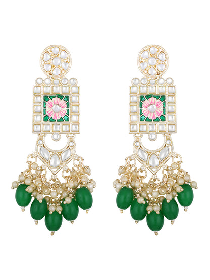 Gold-Plated Pearl Necklace Set With Dangle Earrings