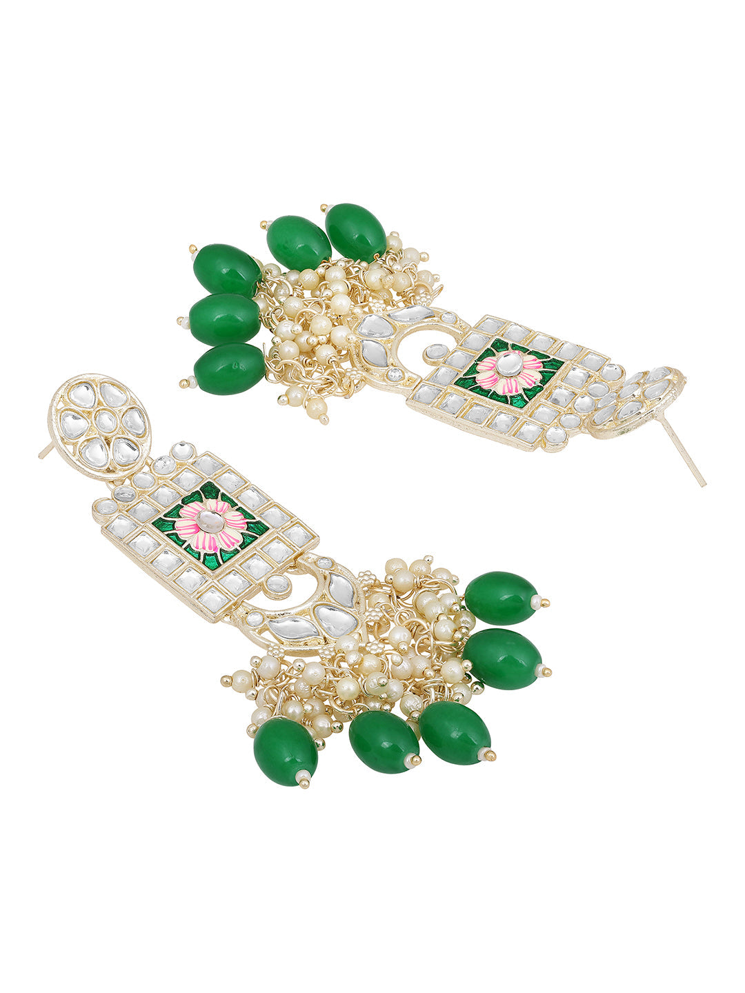 Gold-Plated Pearl Necklace Set With Dangle Earrings