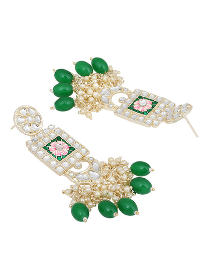 Gold-Plated Pearl Necklace Set With Dangle Earrings