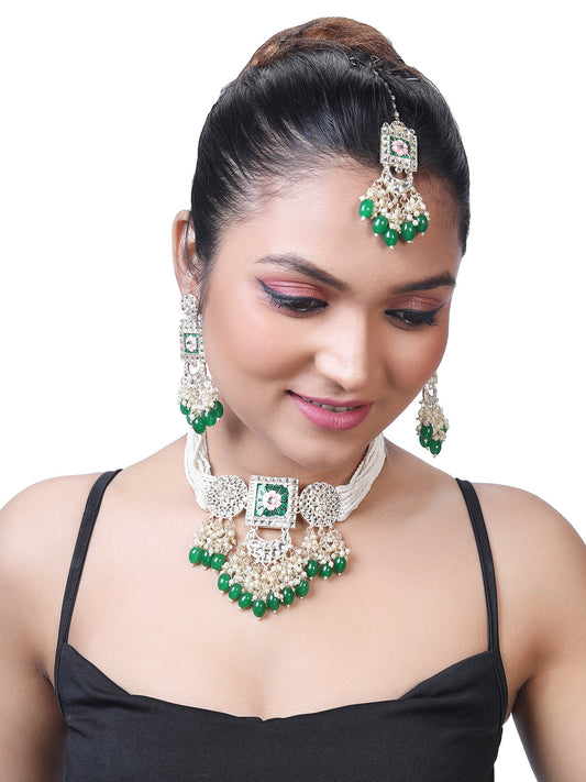 Gold-Plated Pearl Necklace Set With Dangle Earrings