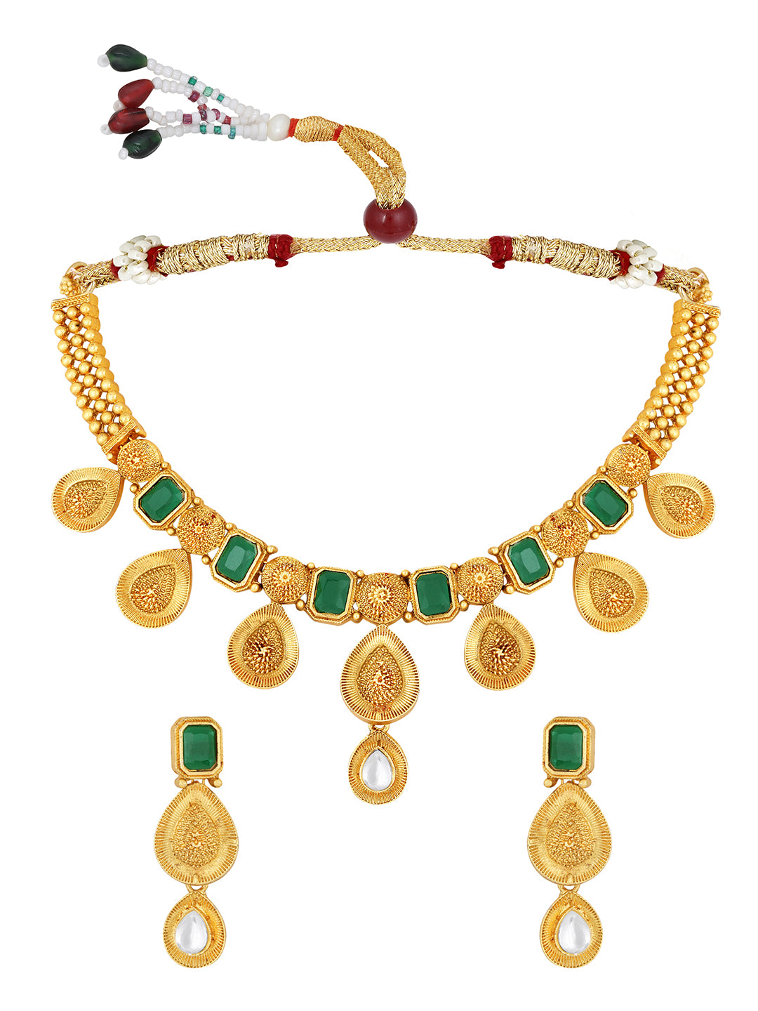 Gold Plated Artificial Stone Studded Ethnic Choker Jewellery Set