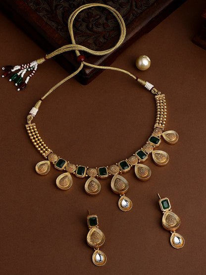 Gold Plated Artificial Stone Studded Ethnic Choker Jewellery Set