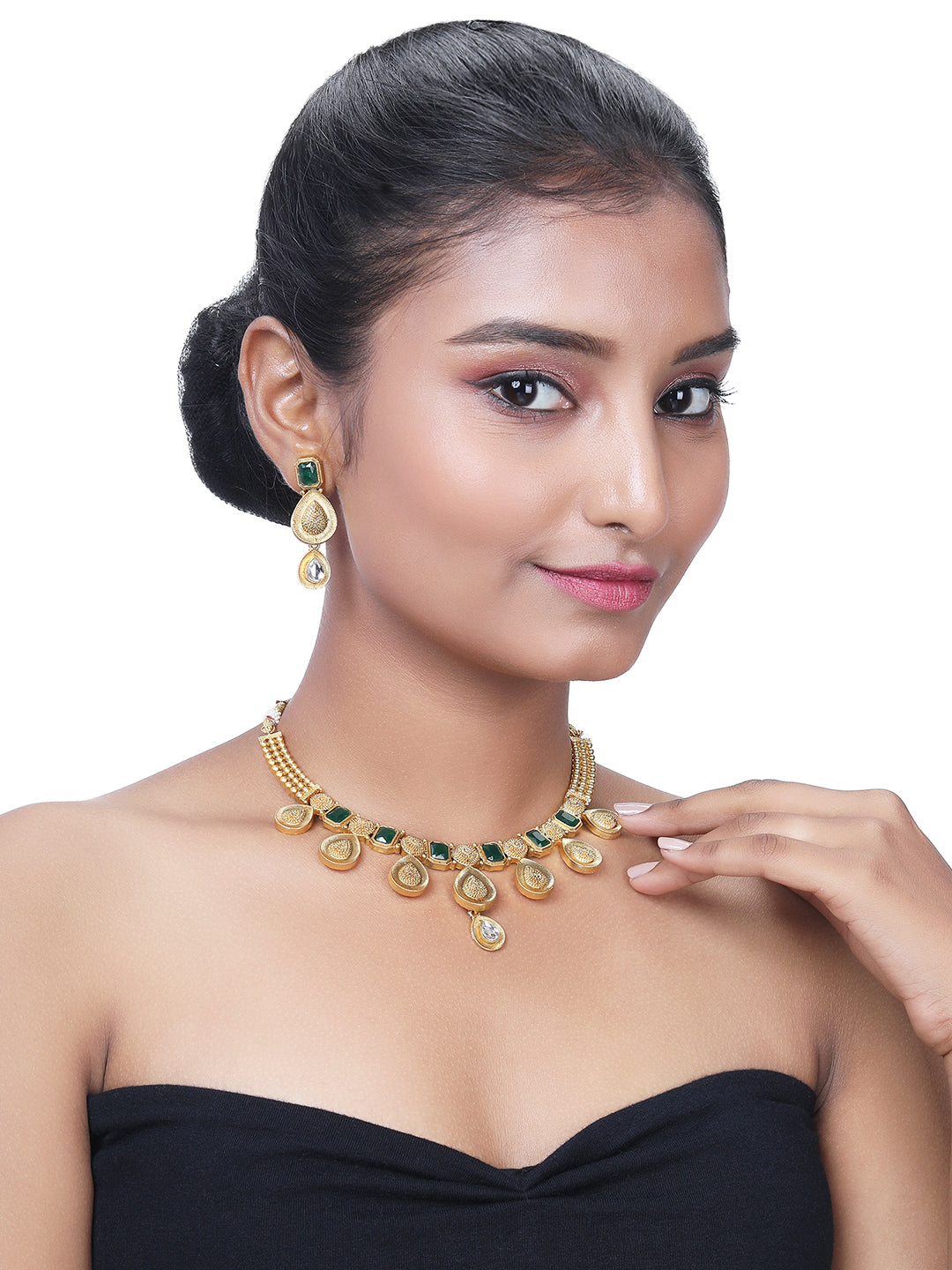 Gold Plated Artificial Stone Studded Ethnic Choker Jewellery Set