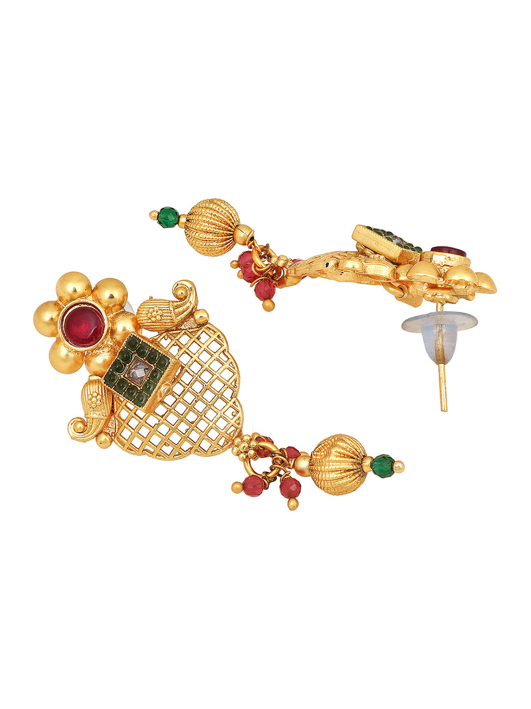 Gold-Plated Multicolor Pearl Dangle Earrings With Necklace Set