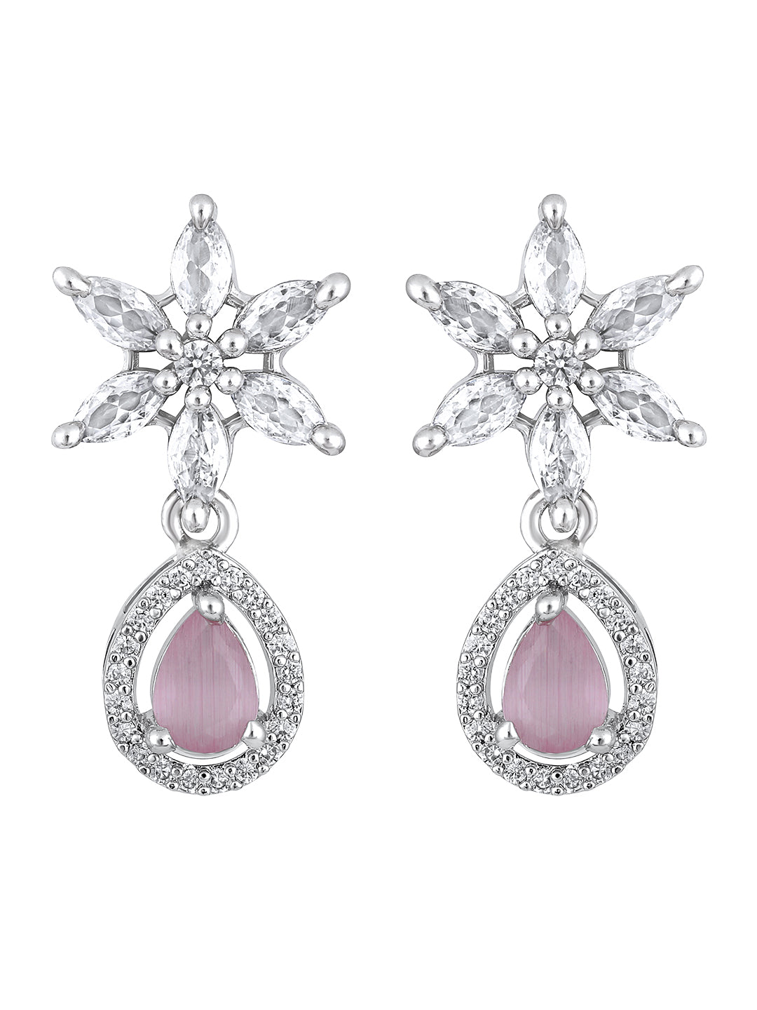 Pink & White Radiance: Rhodium-Plated Choker & Earring Set