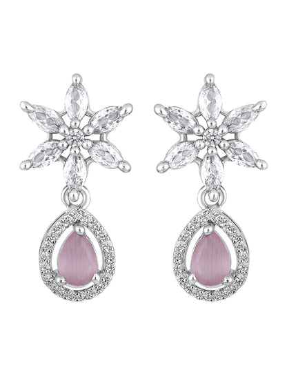 Pink & White Radiance: Rhodium-Plated Choker & Earring Set