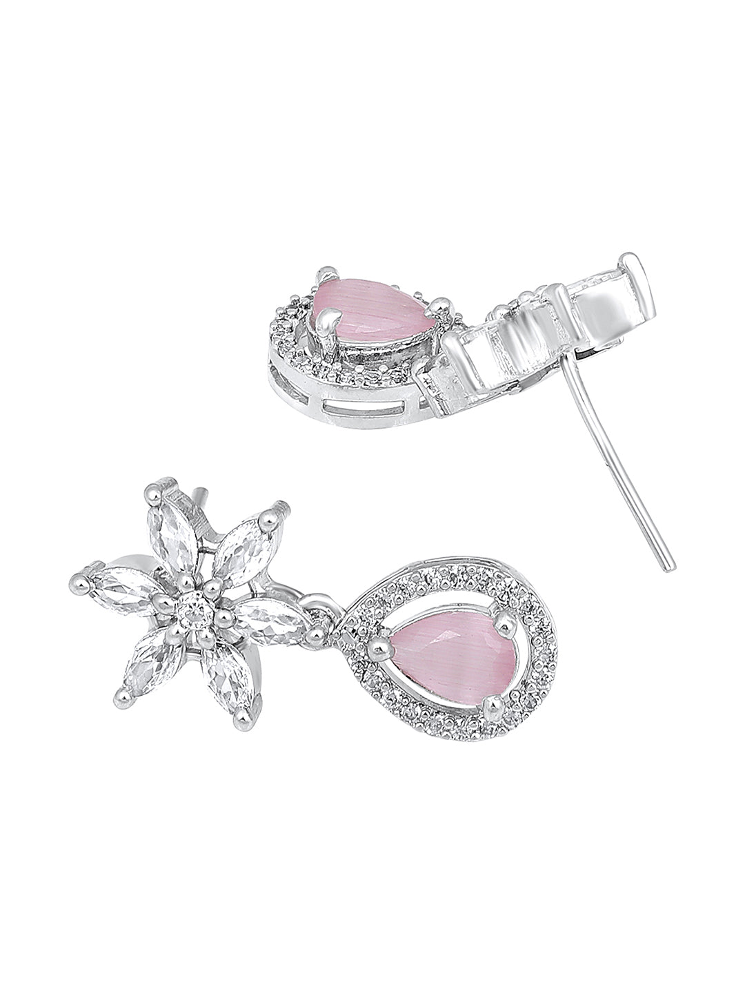 Pink & White Radiance: Rhodium-Plated Choker & Earring Set