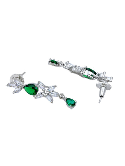 Emerald Elegance: Rhodium-Plated Choker & Earring Set