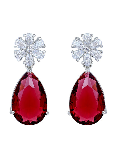 Rhodium Plated Ruby & White CZ Jewelry Set