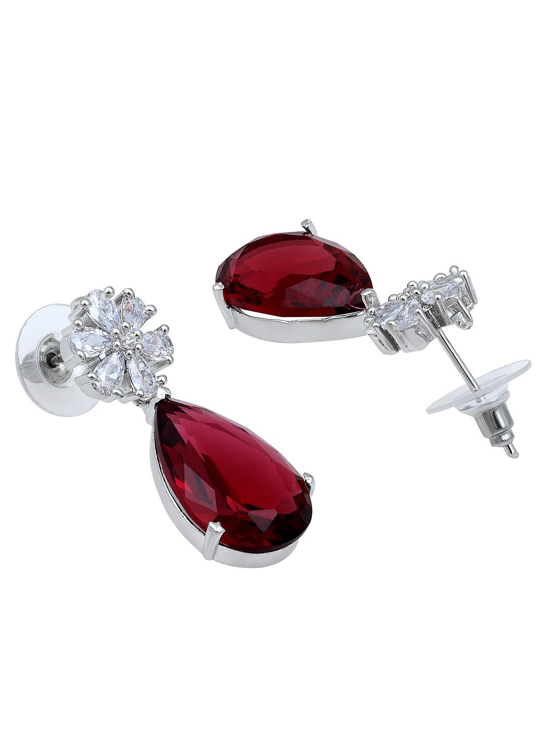 Rhodium Plated Ruby & White CZ Jewelry Set