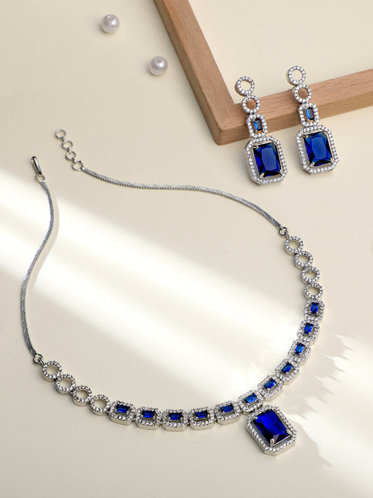 Oceanic Elegance: Rhodium-Plated Choker & Earring Set