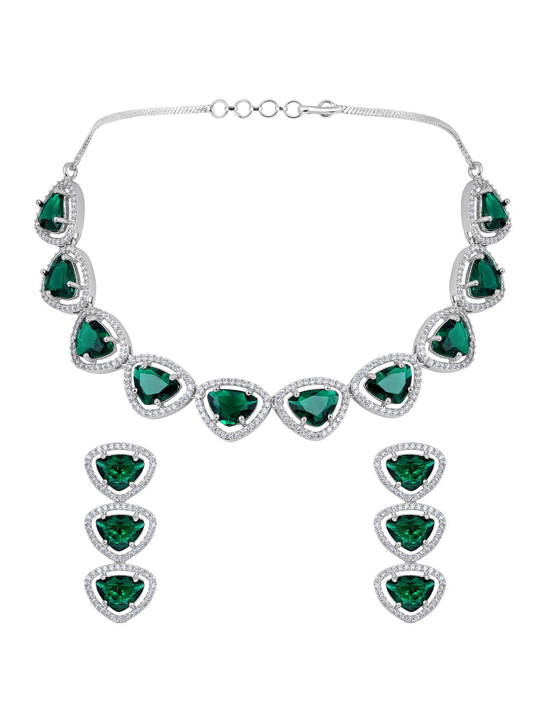 Verdant Bliss: Rhodium-Plated Choker & Earring Set