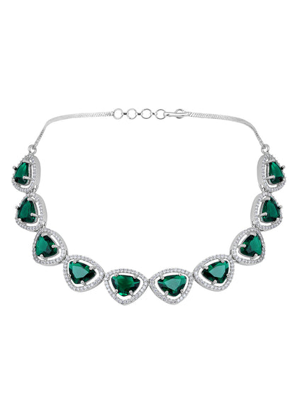 Verdant Bliss: Rhodium-Plated Choker & Earring Set