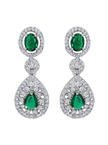 Emerald Elegance: Rhodium-Plated Choker & Earring Set