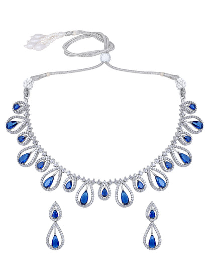 Midnight Radiance: Rhodium-Plated Choker & Earring Set