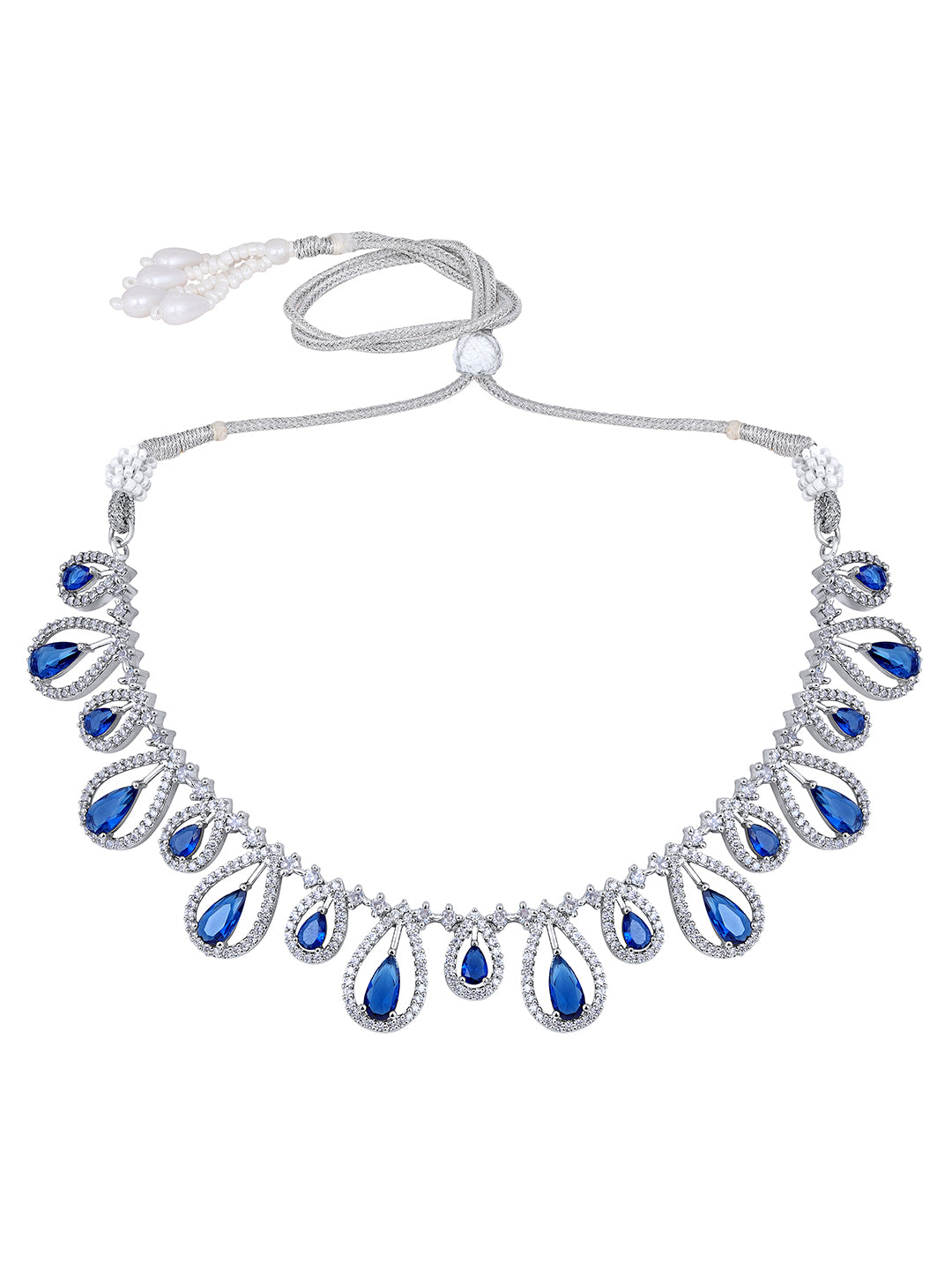 Midnight Radiance: Rhodium-Plated Choker & Earring Set