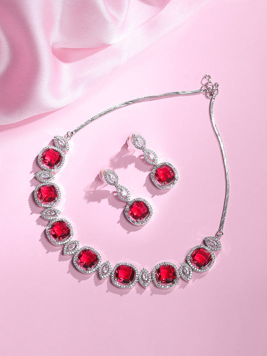 Radiant Rhodium White & Pink CZ Choker Set