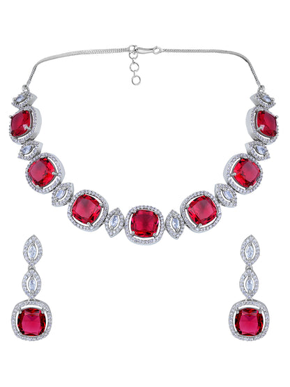 Radiant Rhodium White & Pink CZ Choker Set