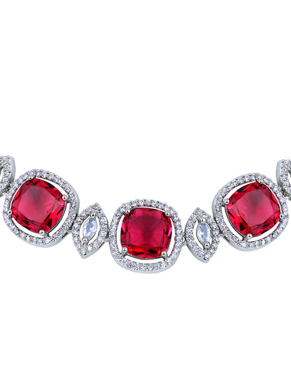 Radiant Rhodium White & Pink CZ Choker Set