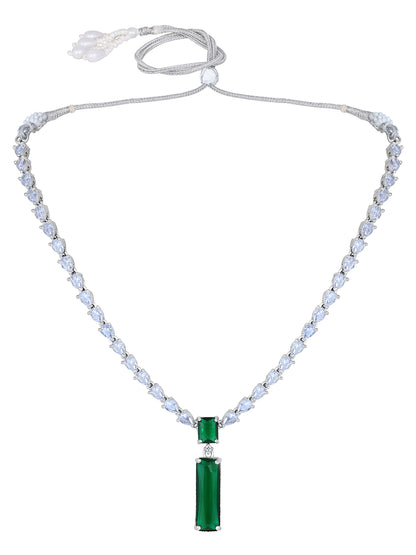 Emerald Elegance: Rhodium Plated White & Green CZ Jewellery Set