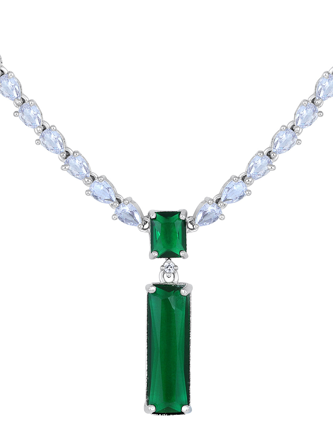 Emerald Elegance: Rhodium Plated White & Green CZ Jewellery Set