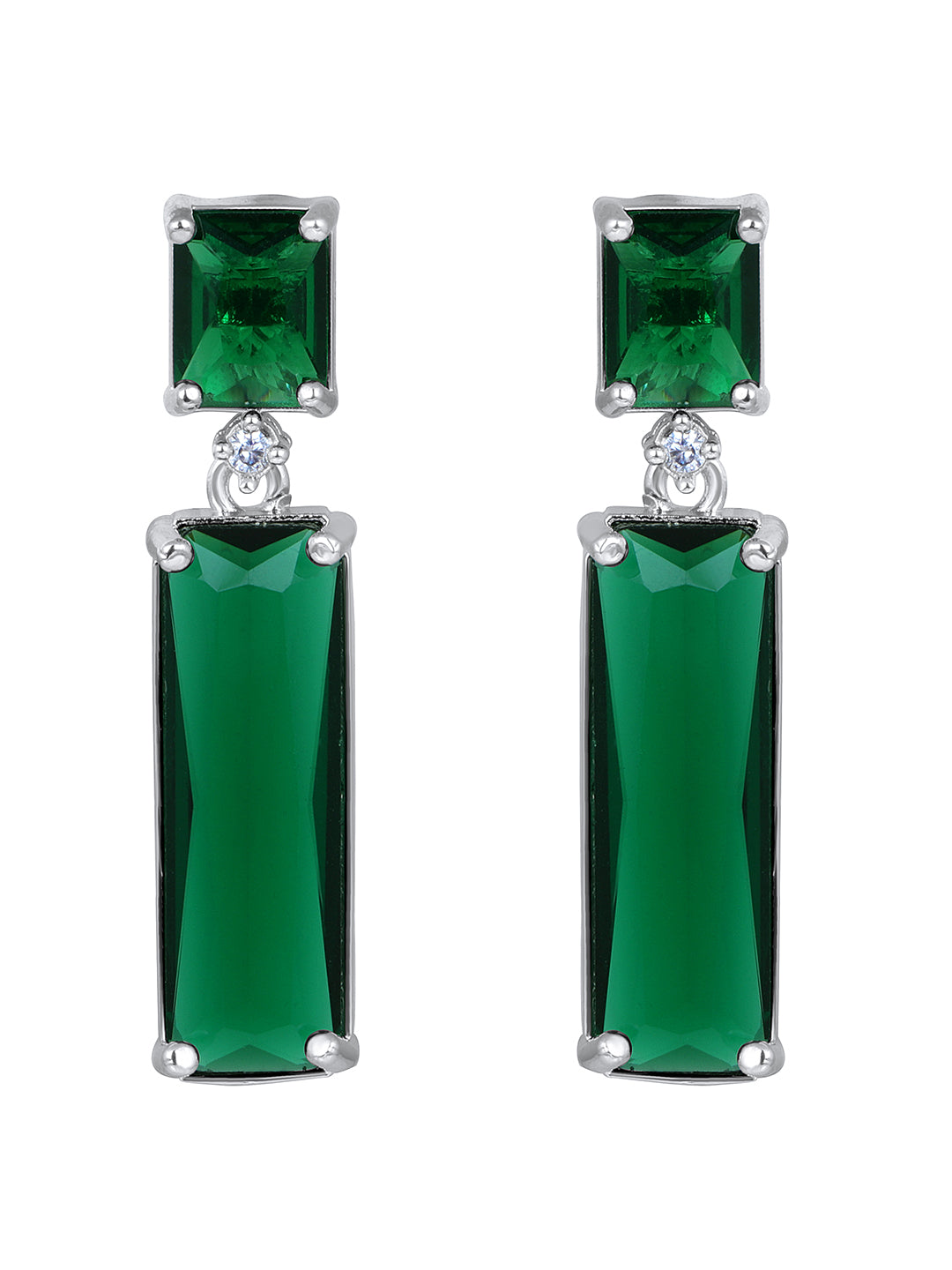 Emerald Elegance: Rhodium Plated White & Green CZ Jewellery Set