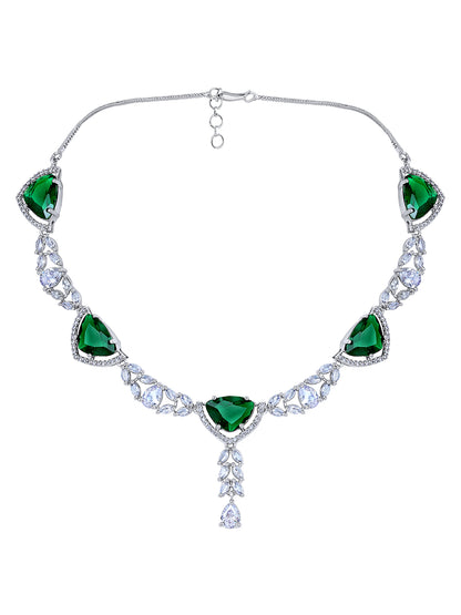 Verdant Charm: Rhodium-Plated Choker & Earring Set