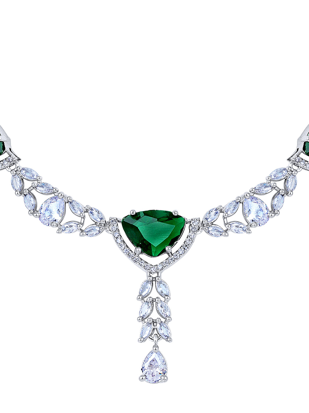 Verdant Charm: Rhodium-Plated Choker & Earring Set