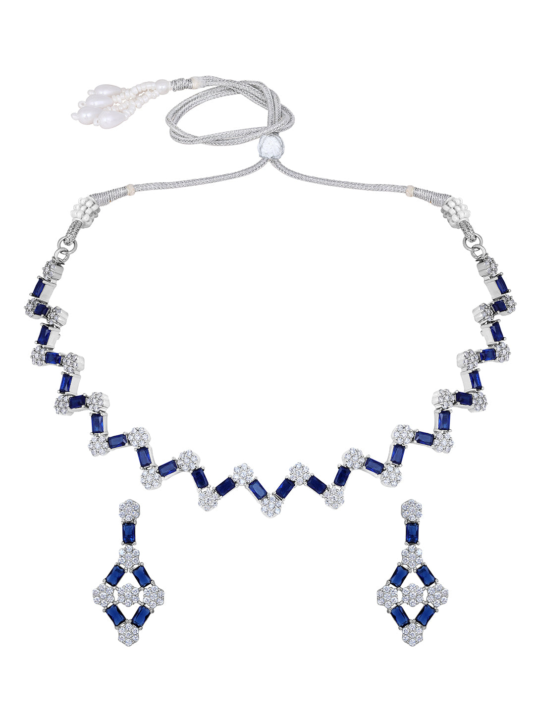 Stunning Eye-Catchy Silver Toned CZ-Studded Jewellery Set