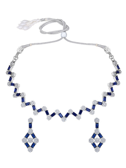 Cobalt Charm: Rhodium-Plated Choker & Earring Set