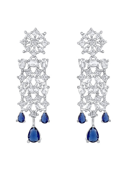 Rhodium-Plated Cz American Diamond Necklace Set With Dangle Earrings